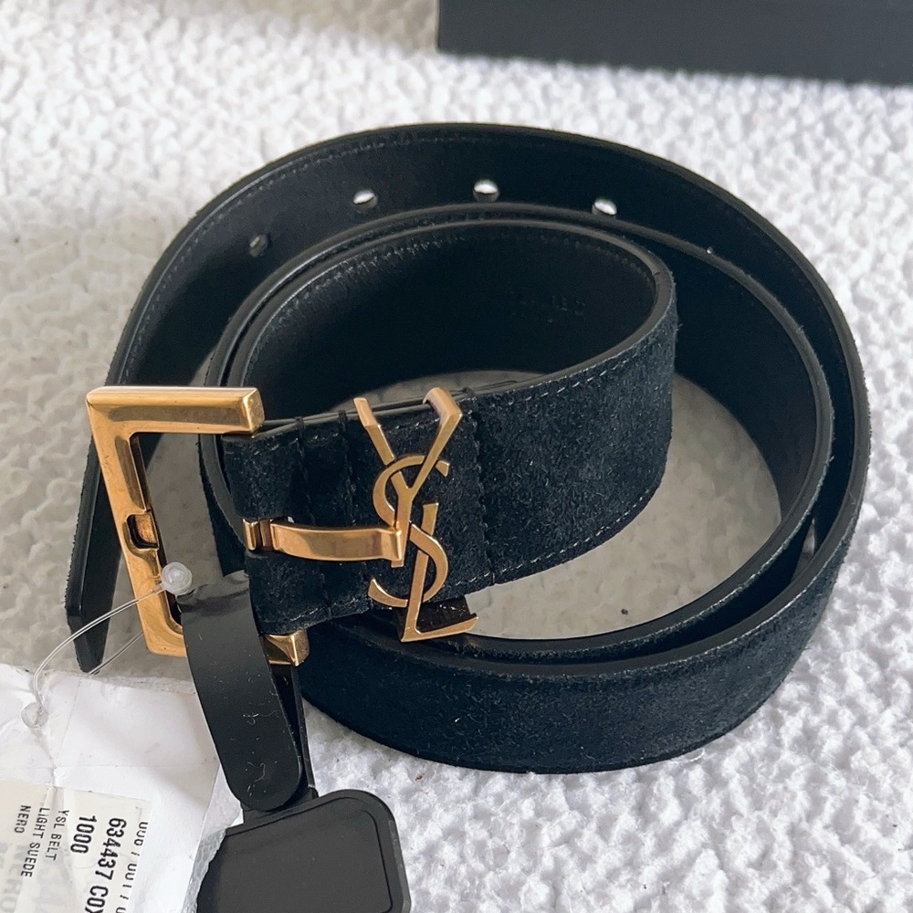 Saint Laurent  YSL Cassandre Belt With Square Buckle  In Suede - Picture 2 of 16